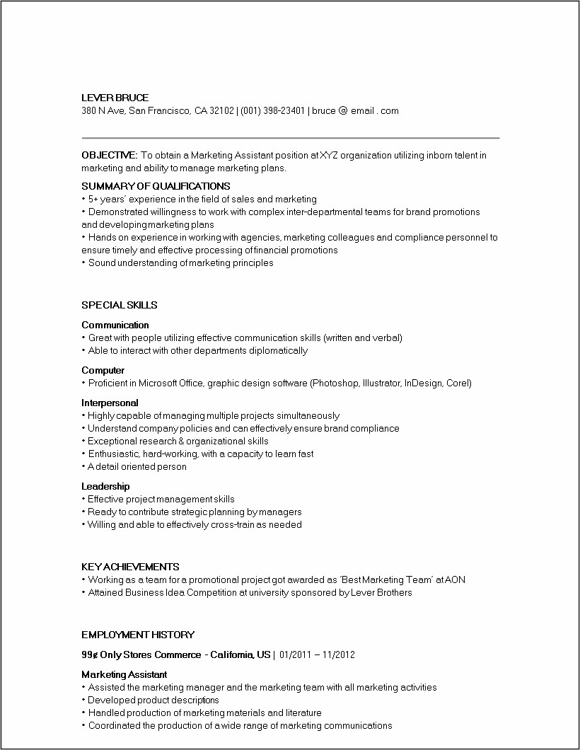 Resume Examples For Management Skills