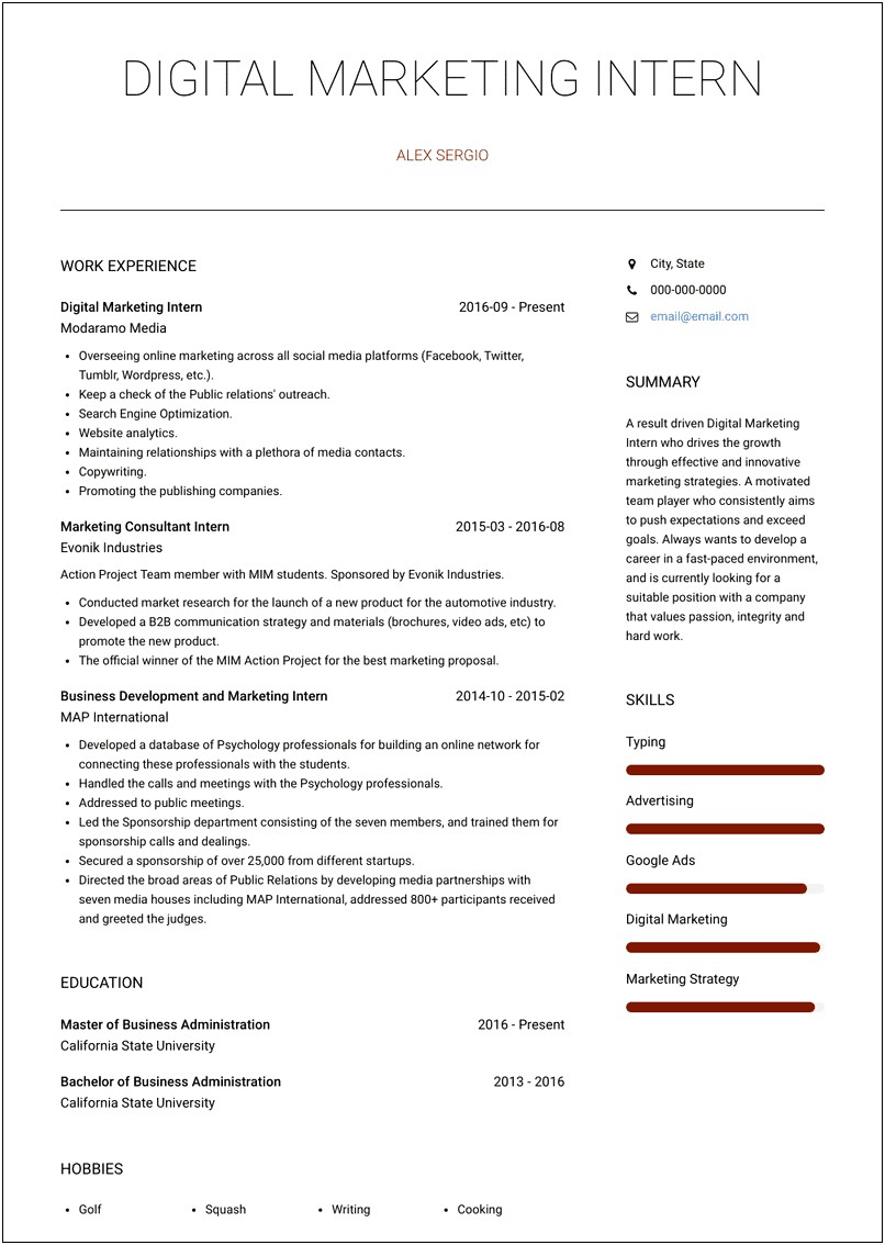 Resume Examples For Marketing Freshers