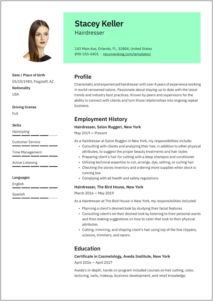 Resume Examples For Nail Technician Templates