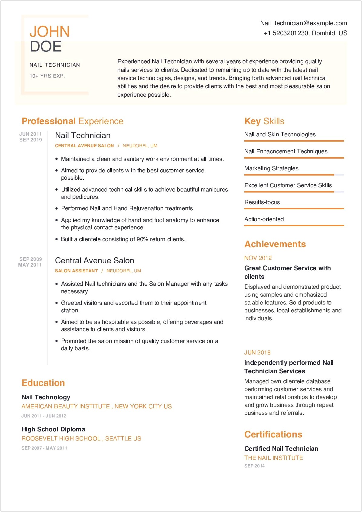 Resume Examples For Nail Technician