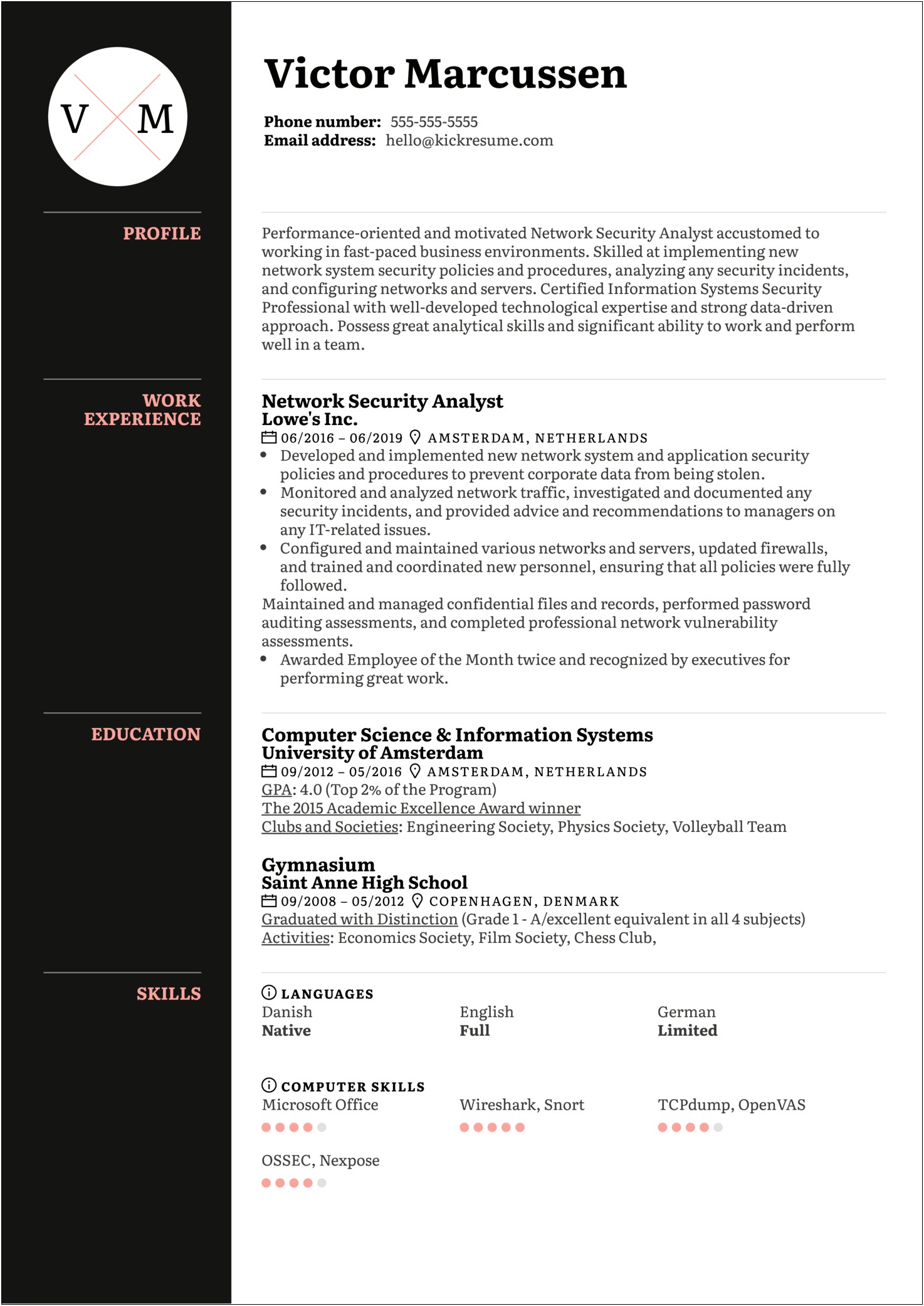 Resume Examples For Network Security