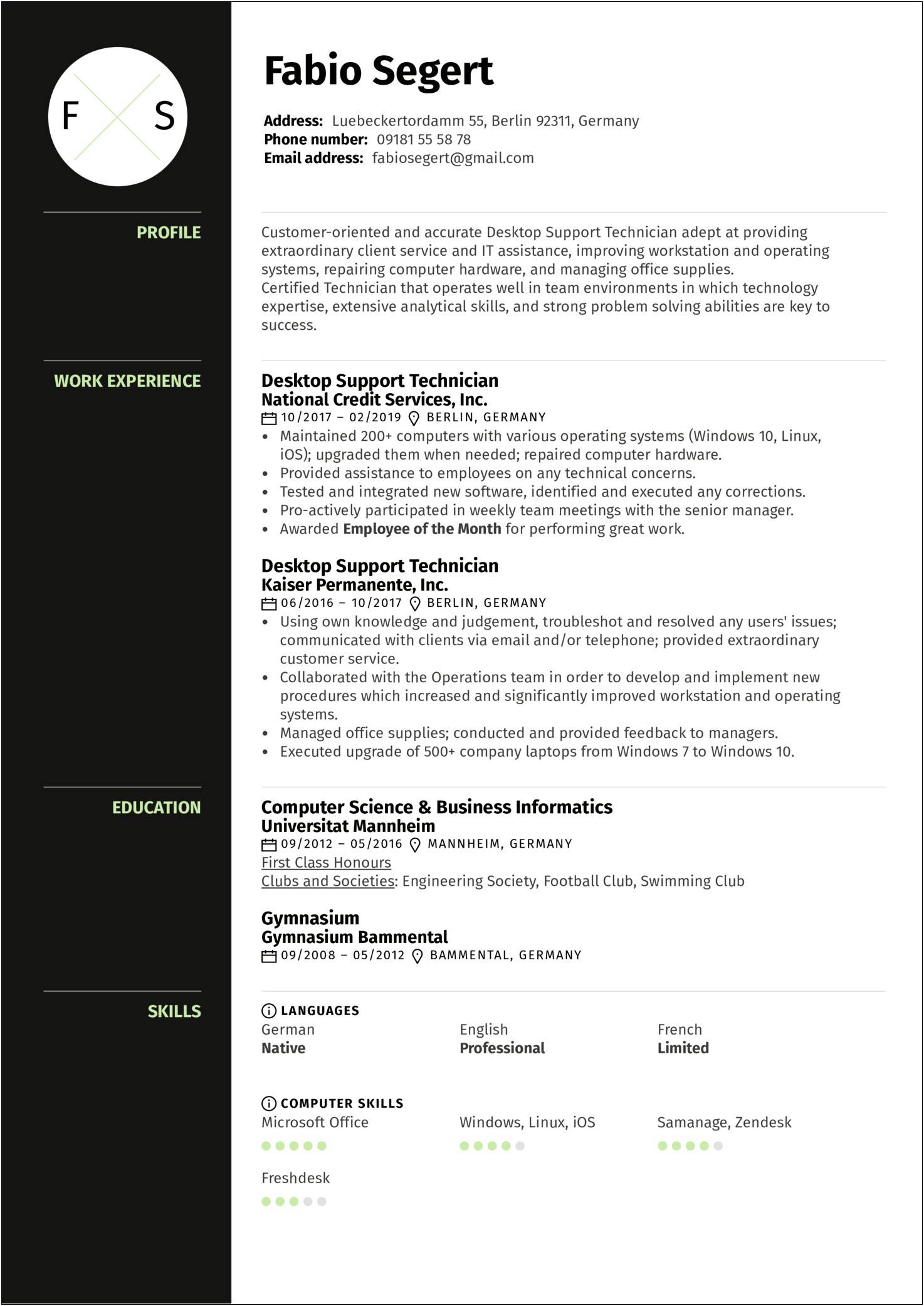 Resume Examples For New Information Technology Professionals