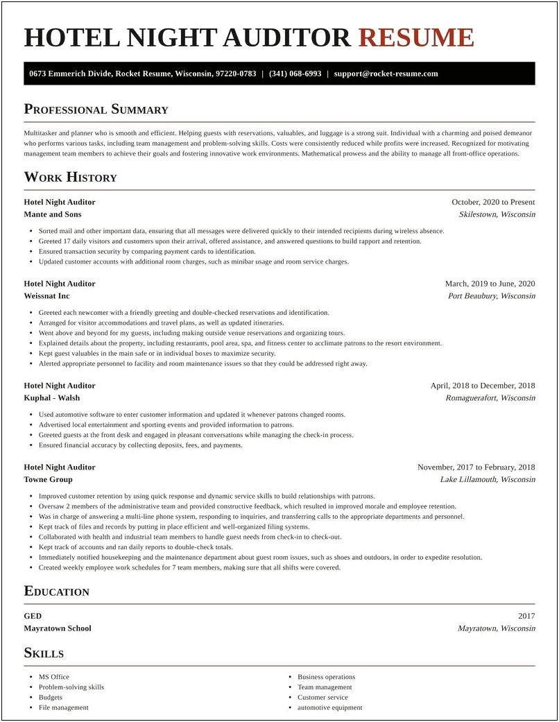 Resume Examples For Night Auditor