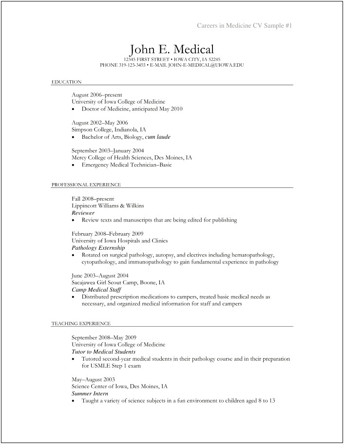 Resume Examples For No Experience Medical Fiels D
