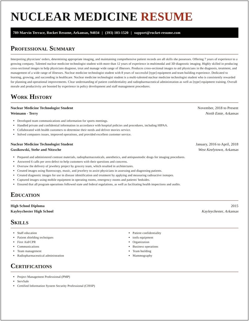 Resume Examples For Nuclear Medicine Technologist