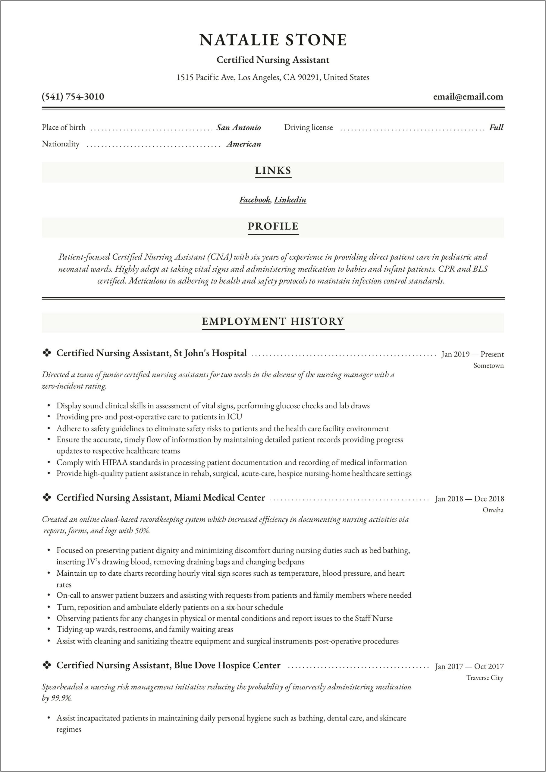 Resume Examples For Nurses Aide