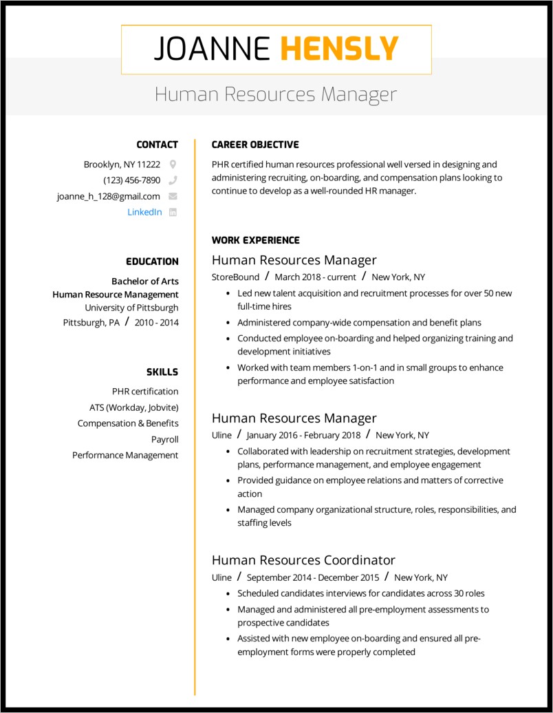 Resume Examples For Objective Section