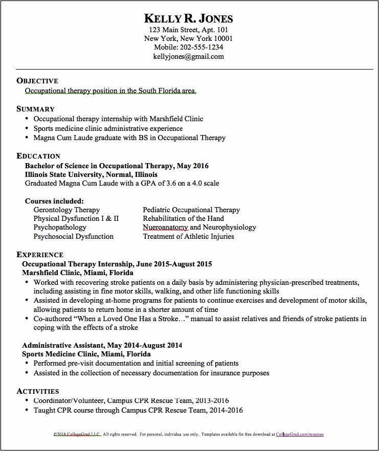Resume Examples For Occupational Therapy
