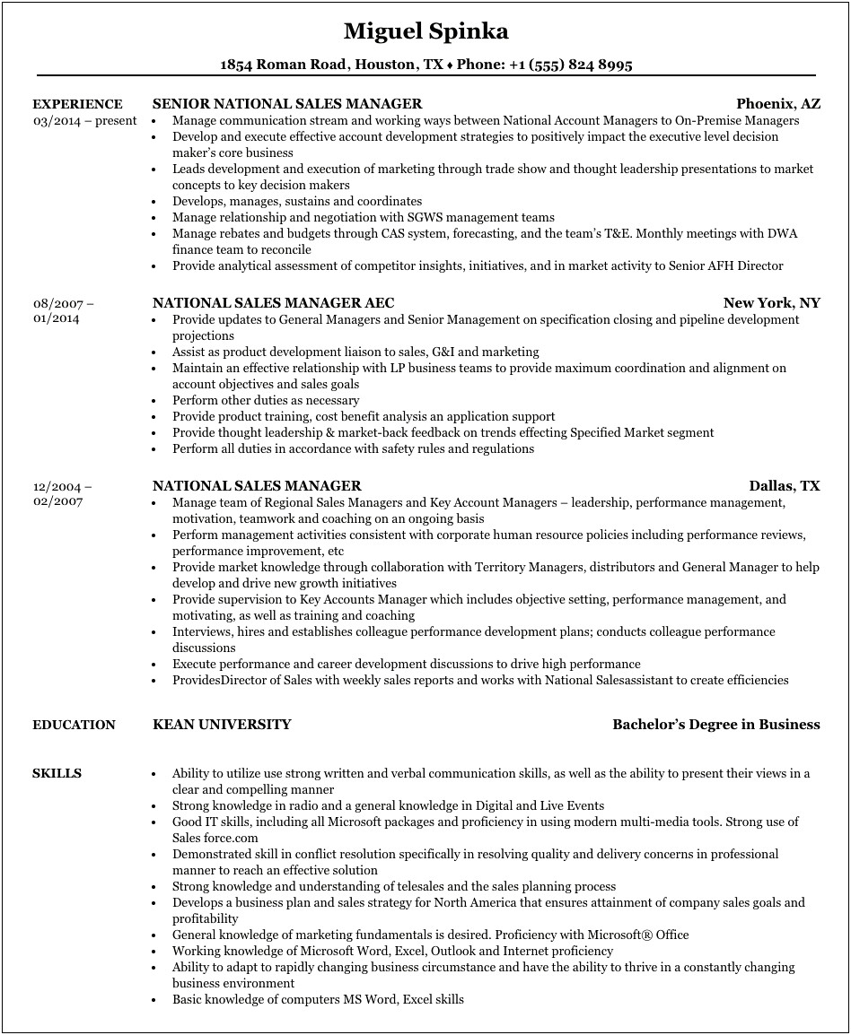 Resume Examples For Outside Sales Representatives
