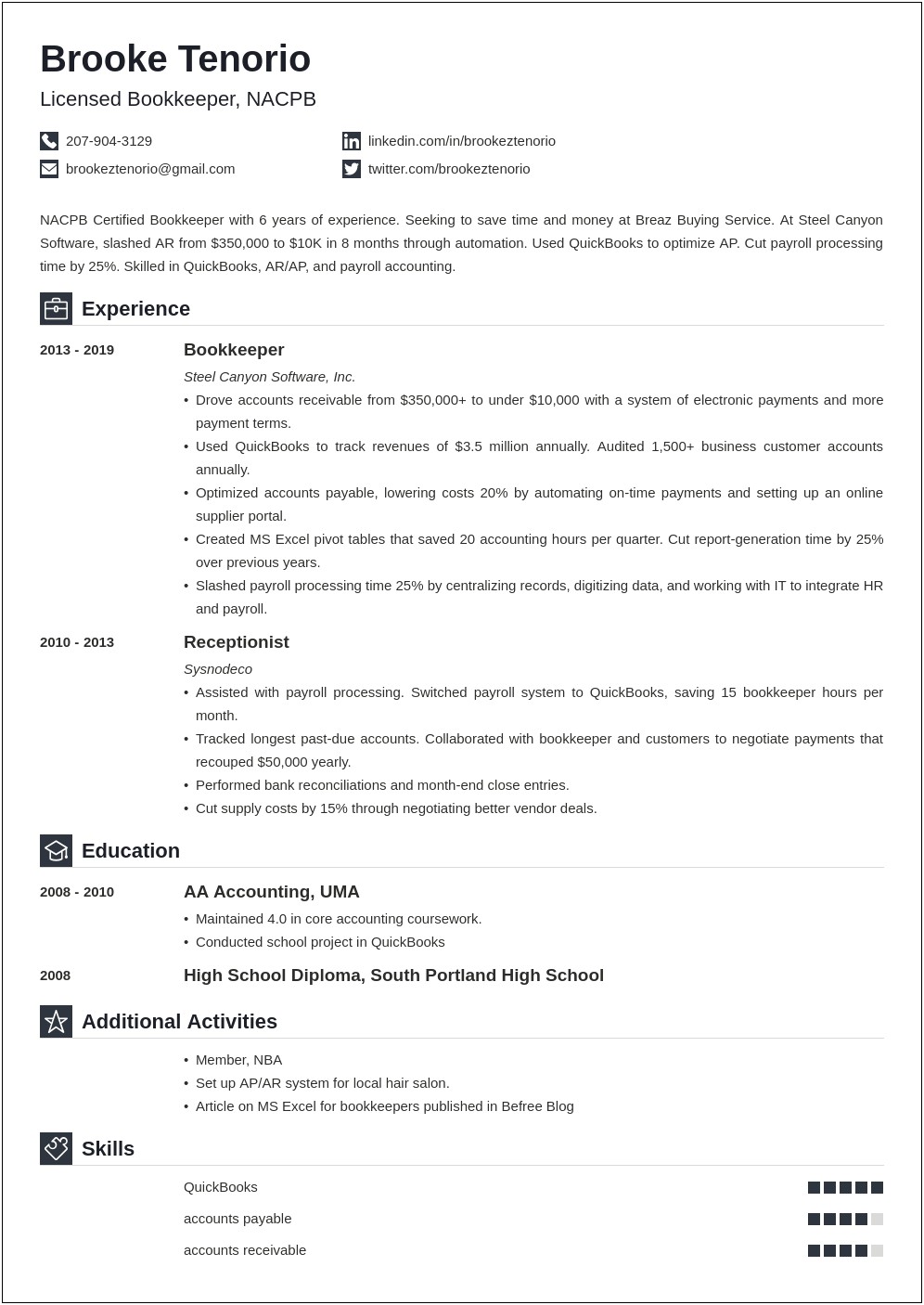 Resume Examples For Payroll Bookkeeper