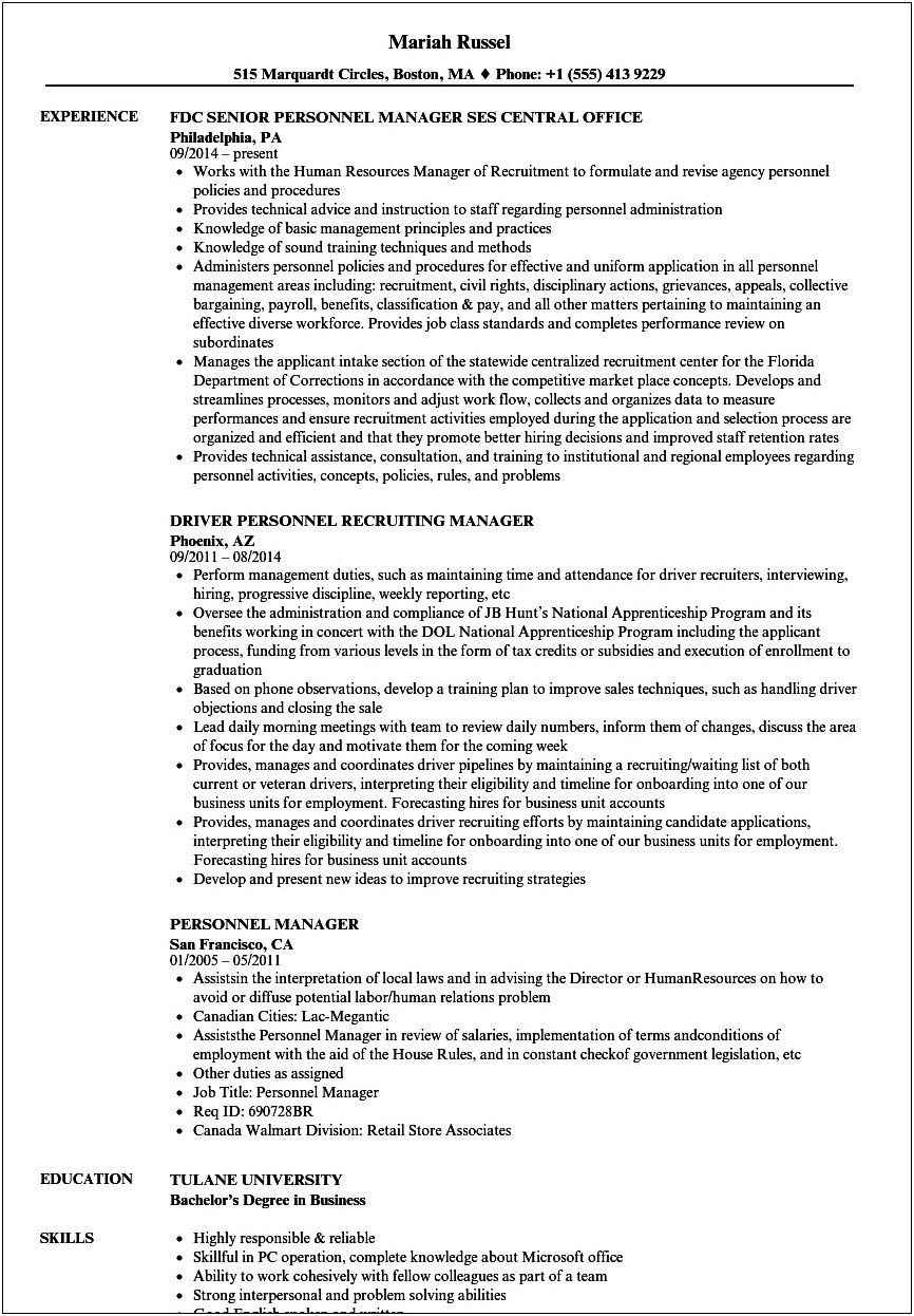 Resume Examples For People Management