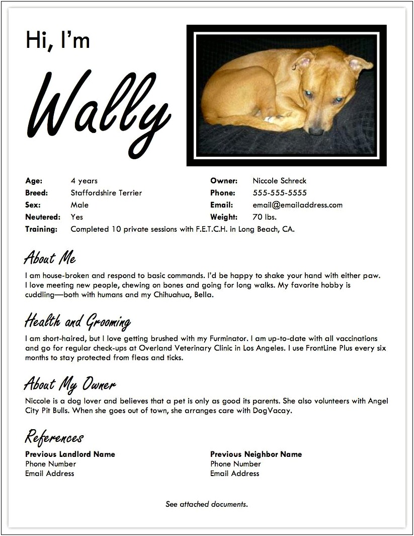 Resume Examples For Pet Sitter