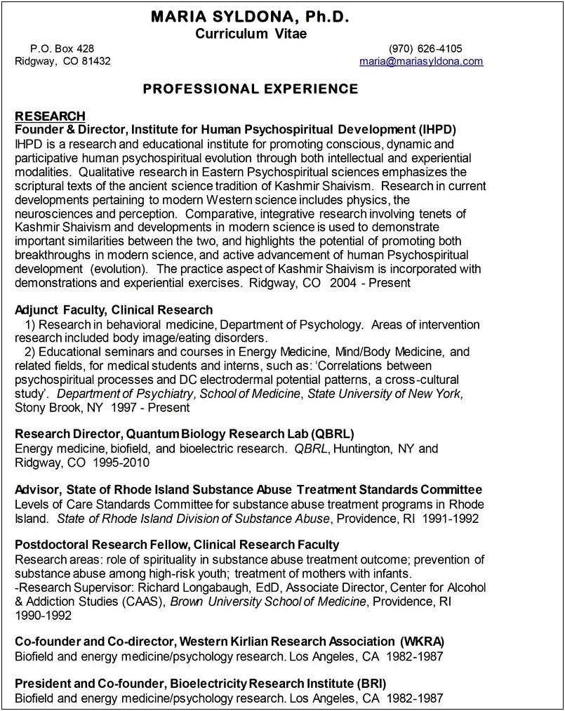 Resume Examples For Phd In Psychology