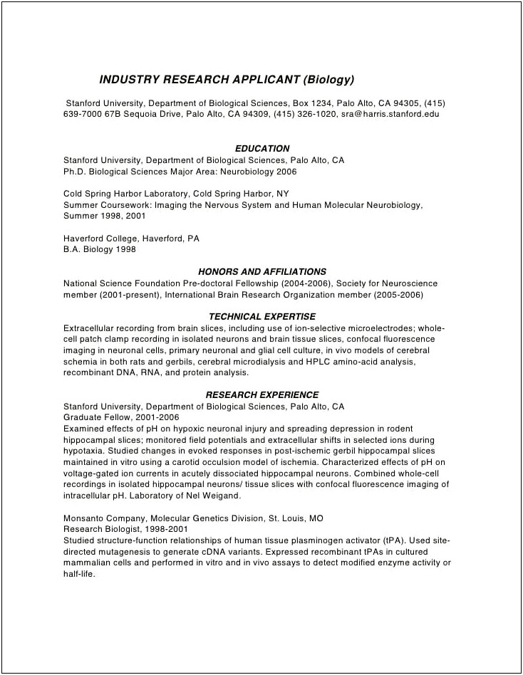 Resume Examples For Phd Student