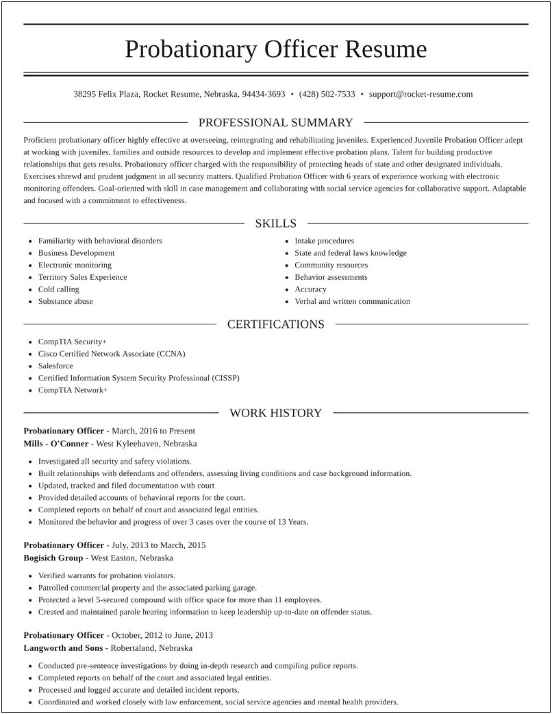 Resume Examples For Probation Officers