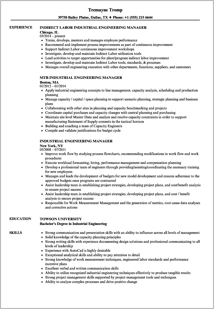 Resume Examples For Program Manager Industrial Engineering