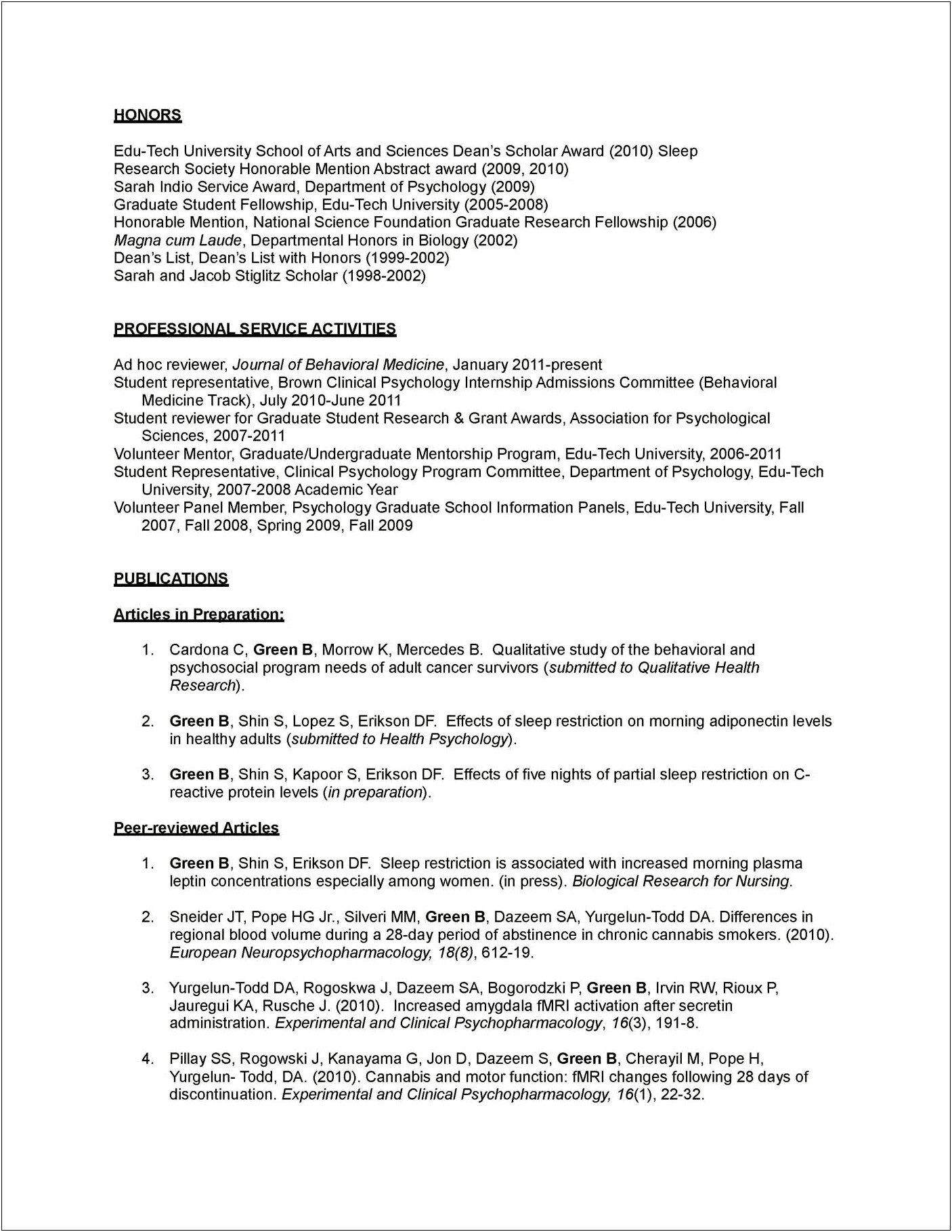Resume Examples For Psychology Graduate