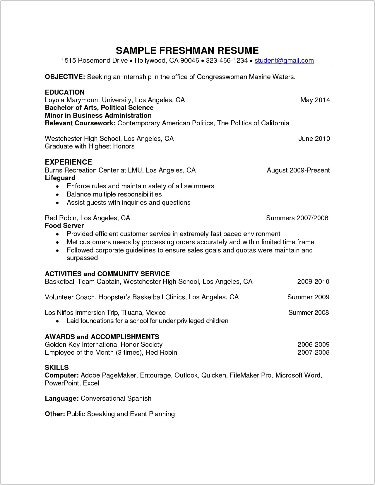 Resume Examples For Recreation Field