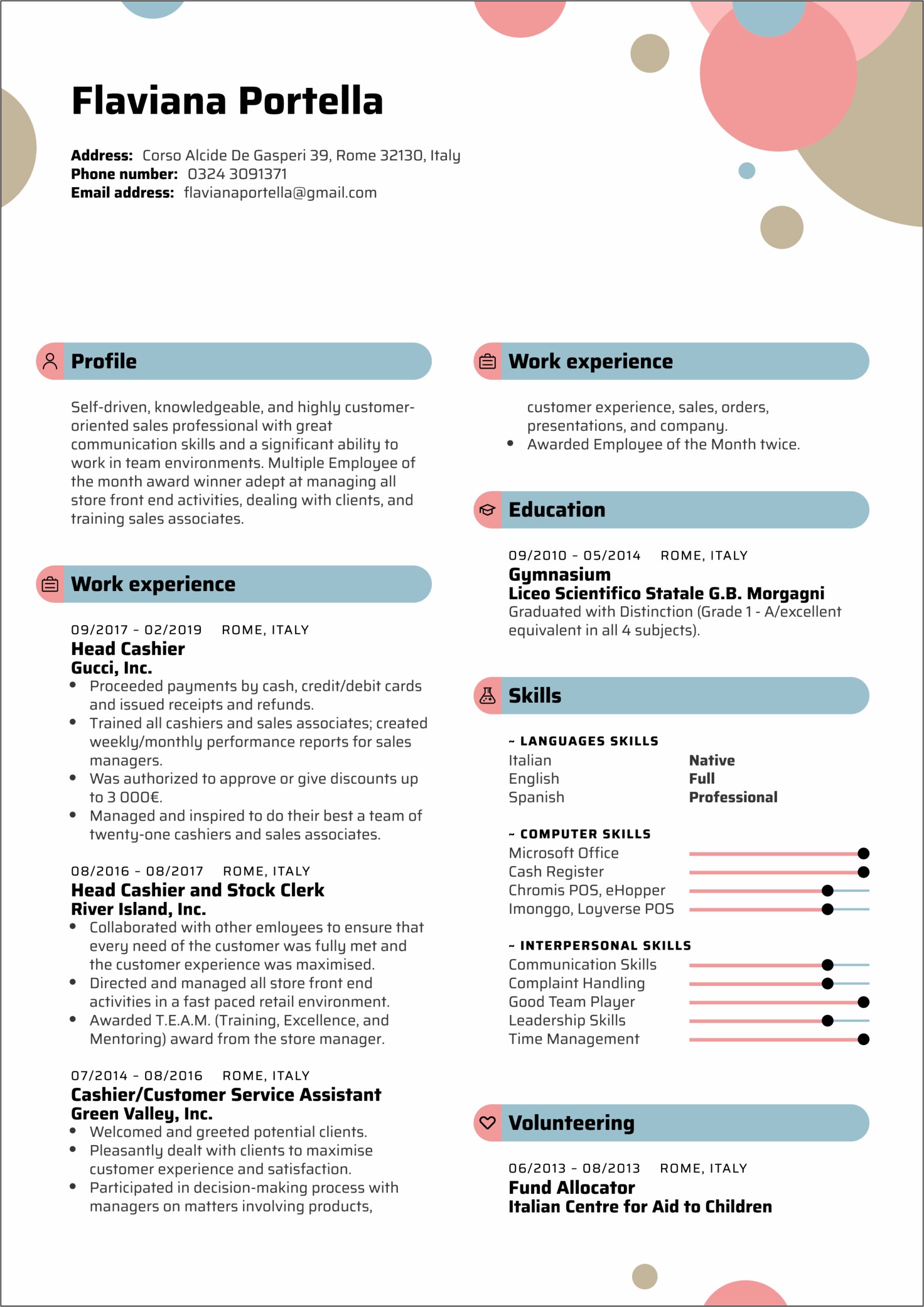 Resume Examples For Retail Cashier
