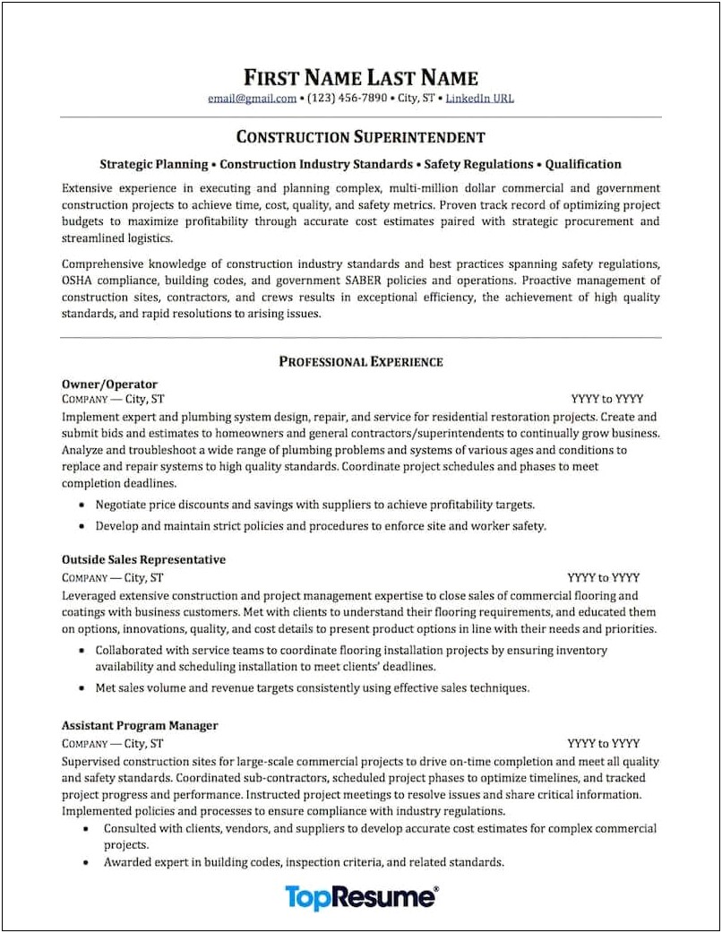 Resume Examples For Safety Management
