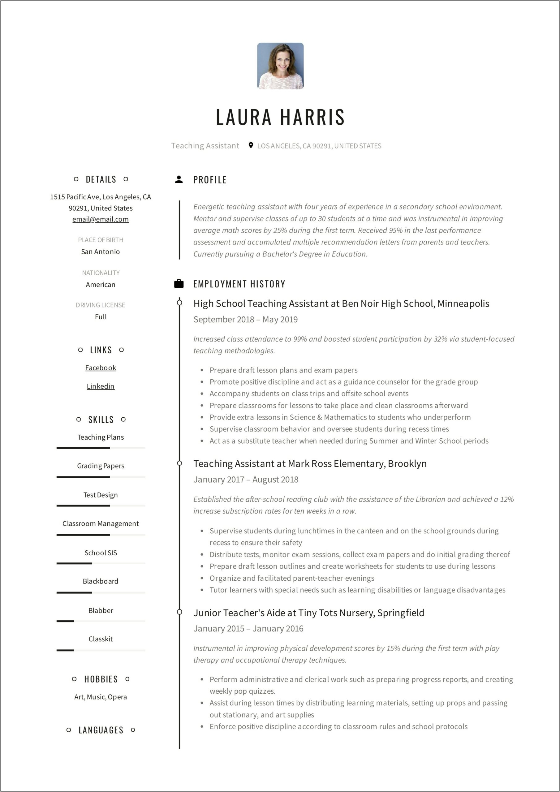 Resume Examples For School Aide