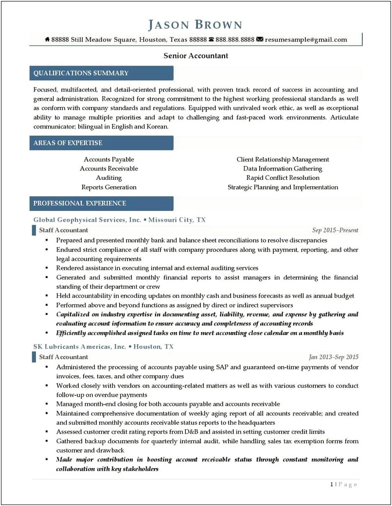 Resume Examples For Senior Accountant
