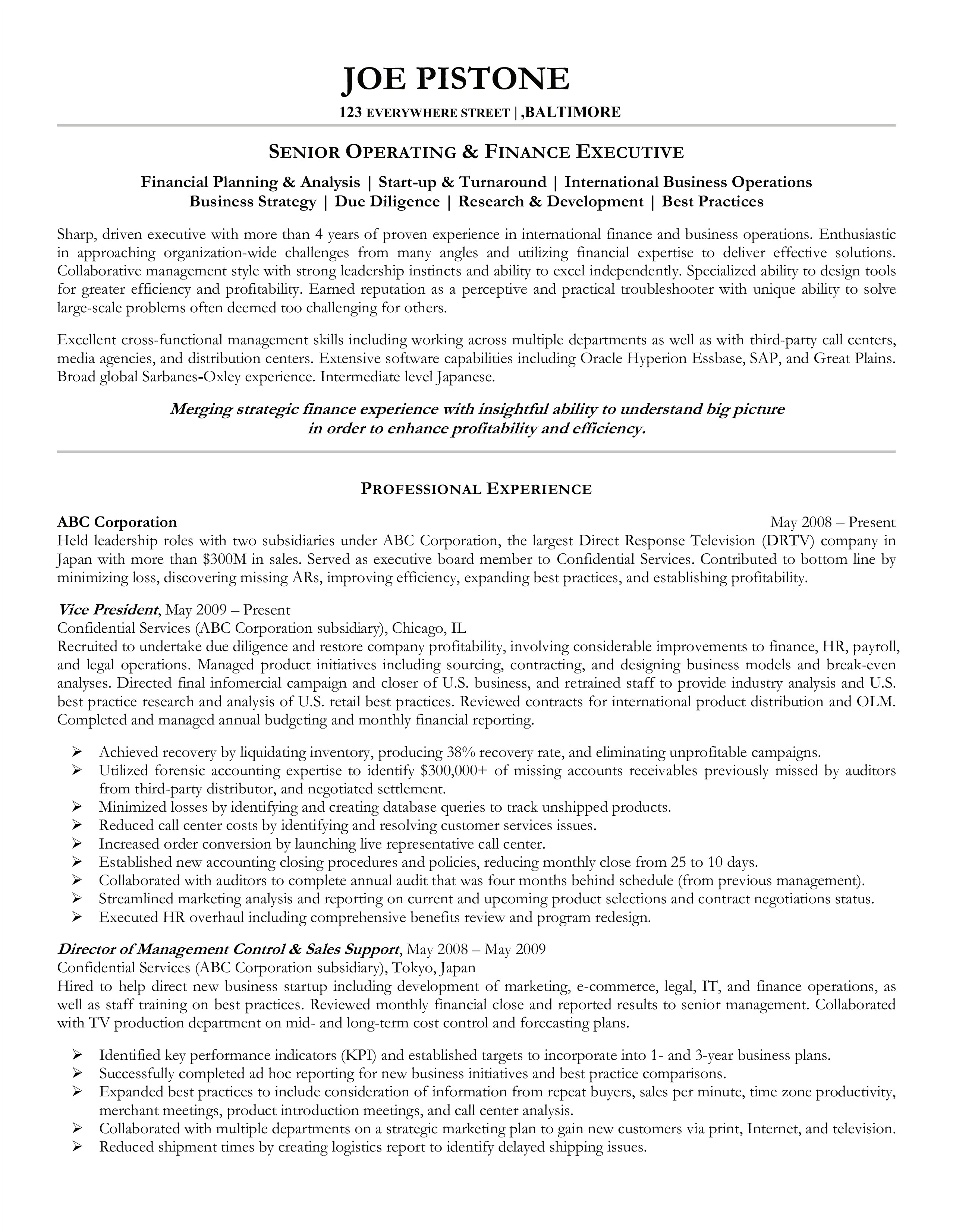 Resume Examples For Senior General Manager