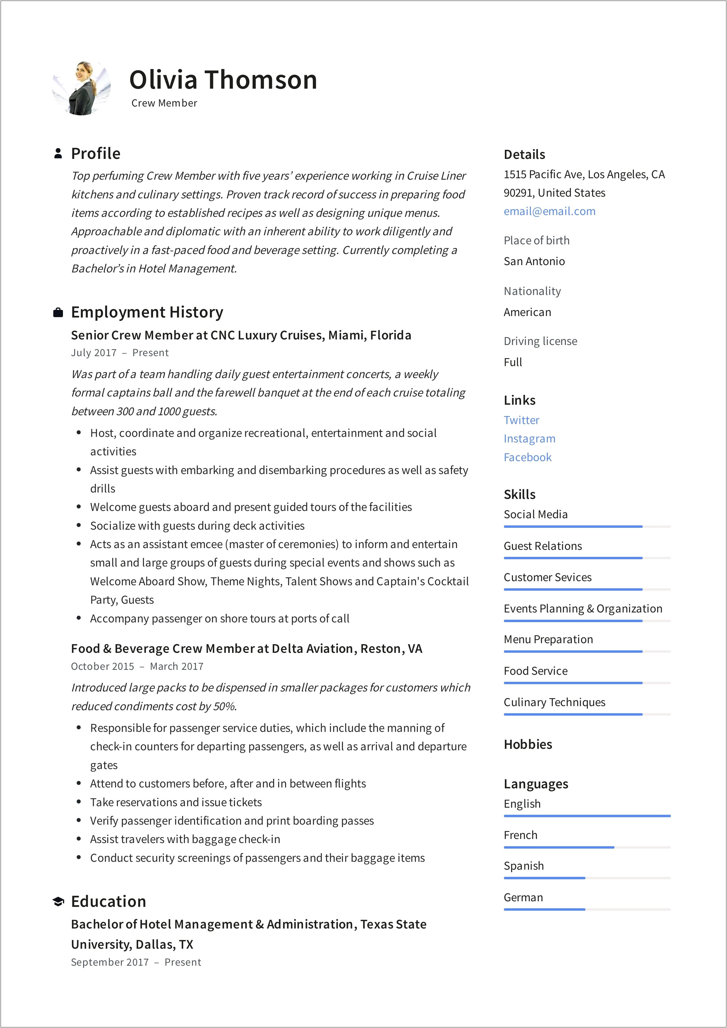 Resume Examples For Service Crew