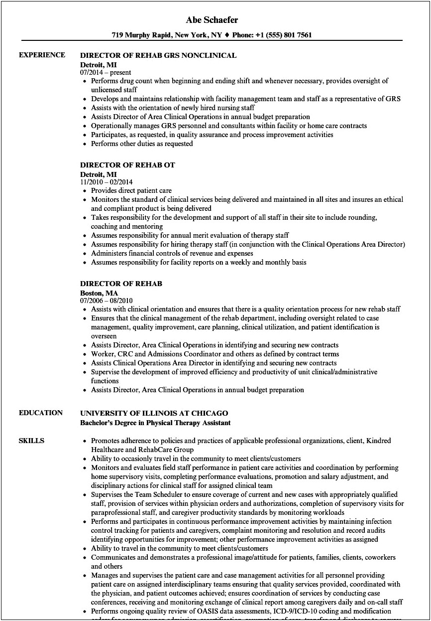 Resume Examples For Shadowing A Physical Therapist