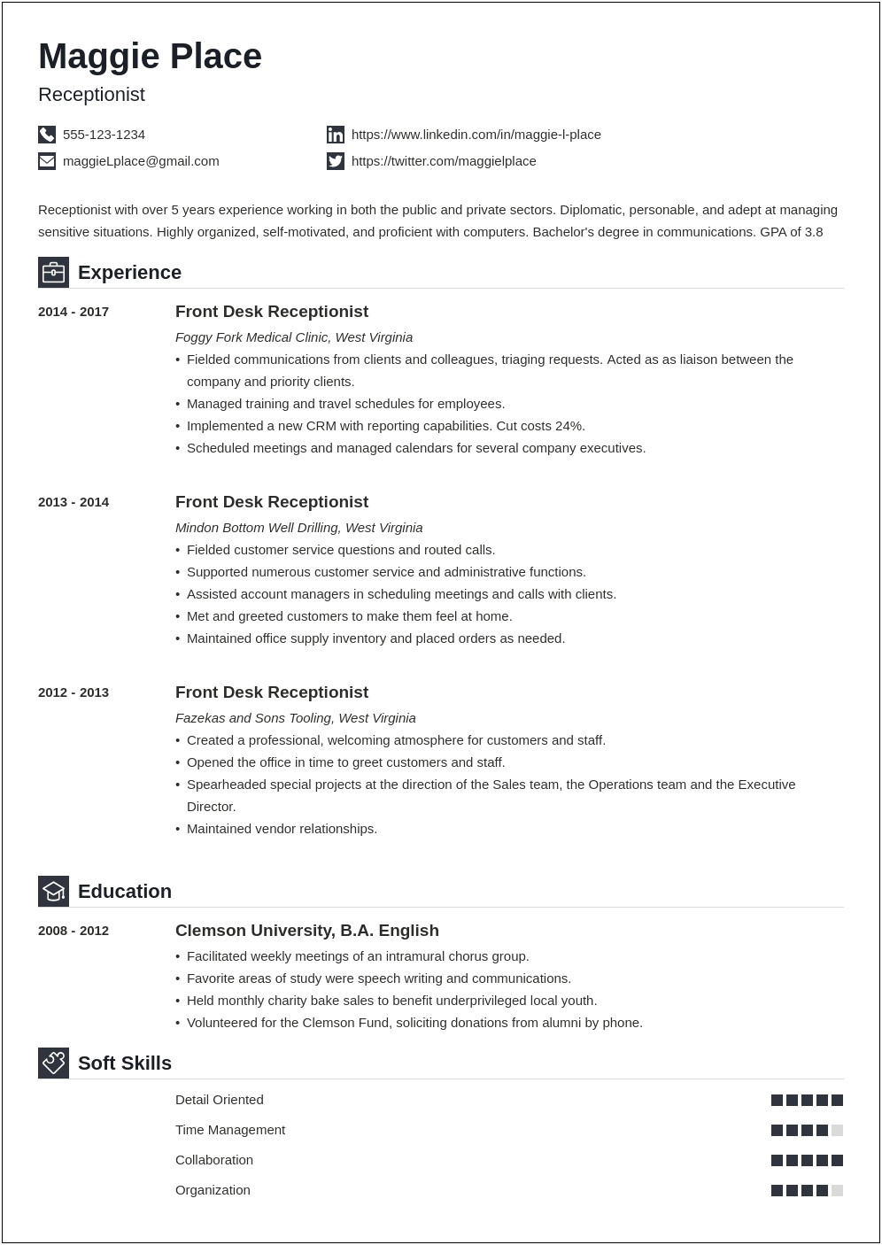 Resume Examples For Spa Receptionist