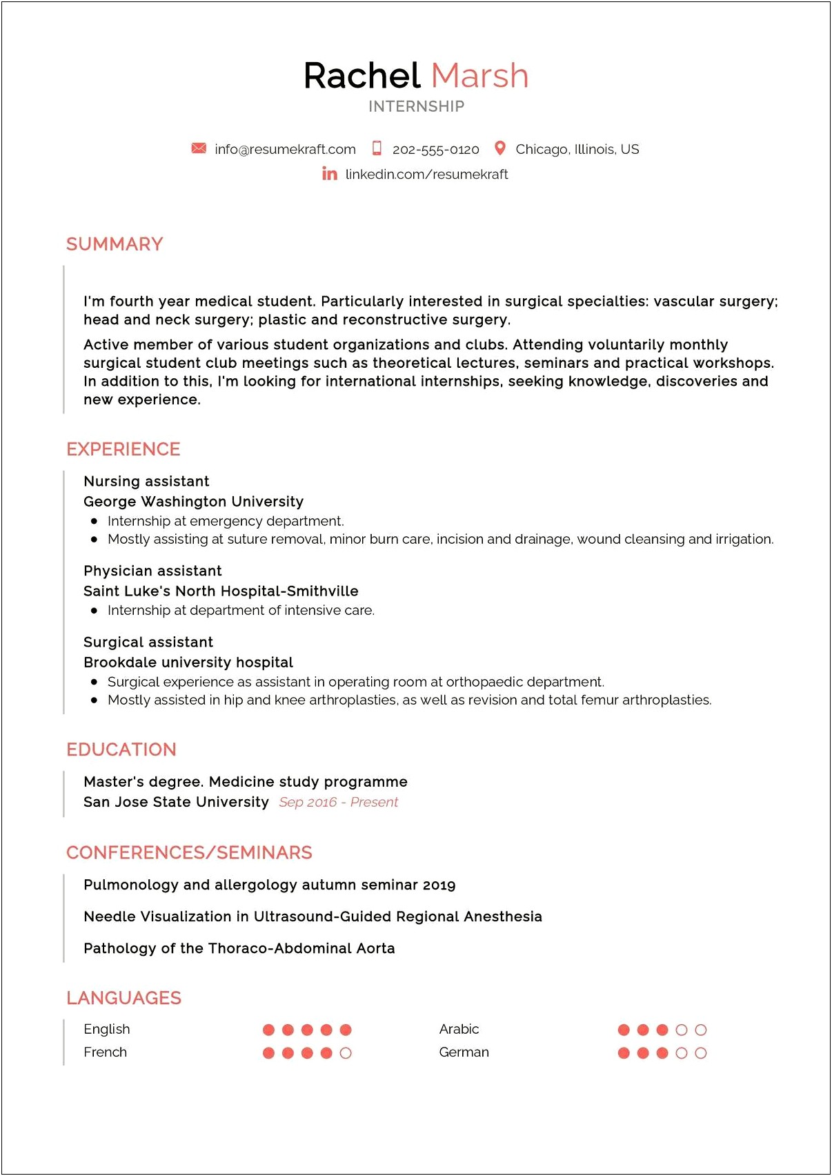 Resume Examples For Student Internship