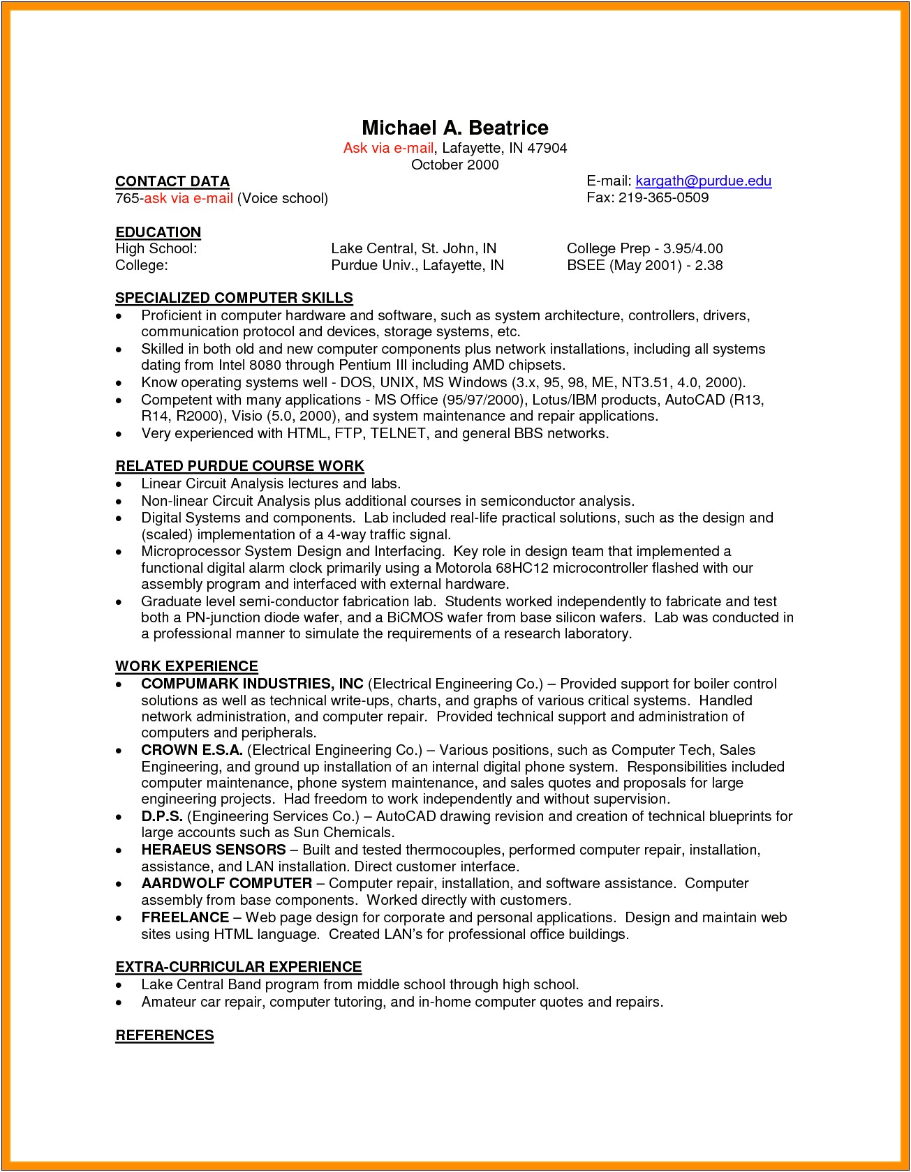 Resume Examples For Students Template