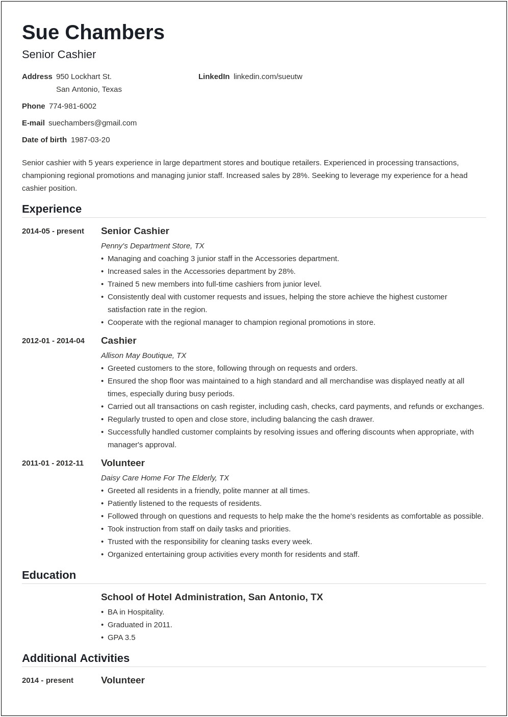 Resume Examples For Supermarket Jobs