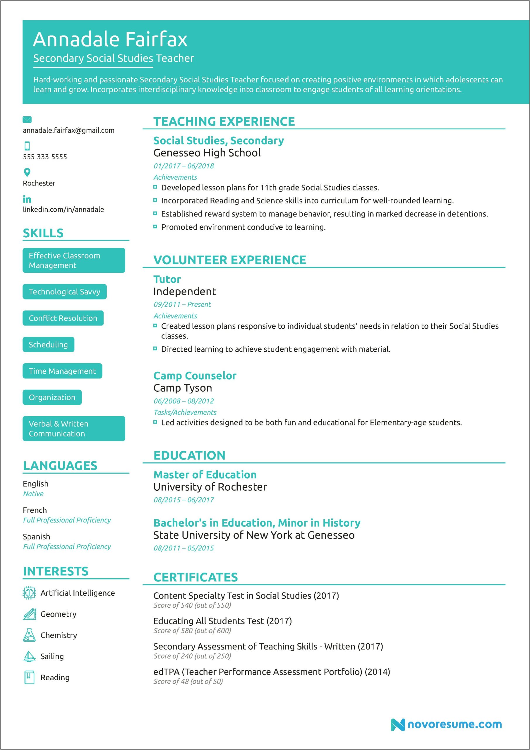 Resume Examples For Teachers Jobs