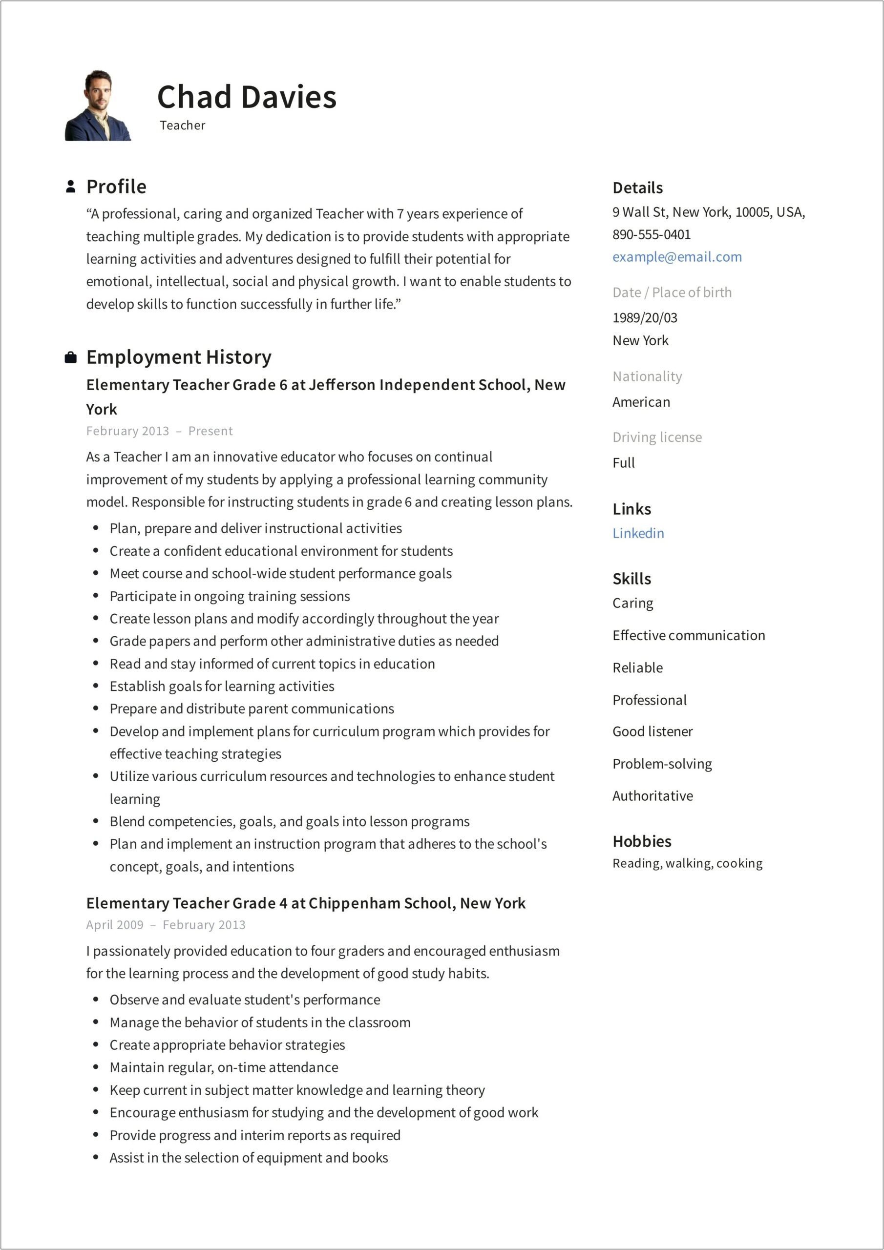 Resume Examples For Teachers With No Experience