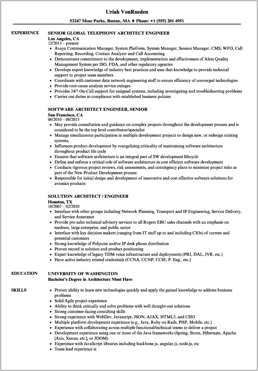 Resume Examples For Technical Architect