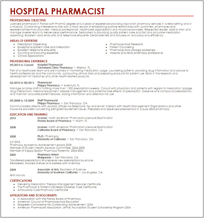 Resume Examples For Therapists In The Hospital