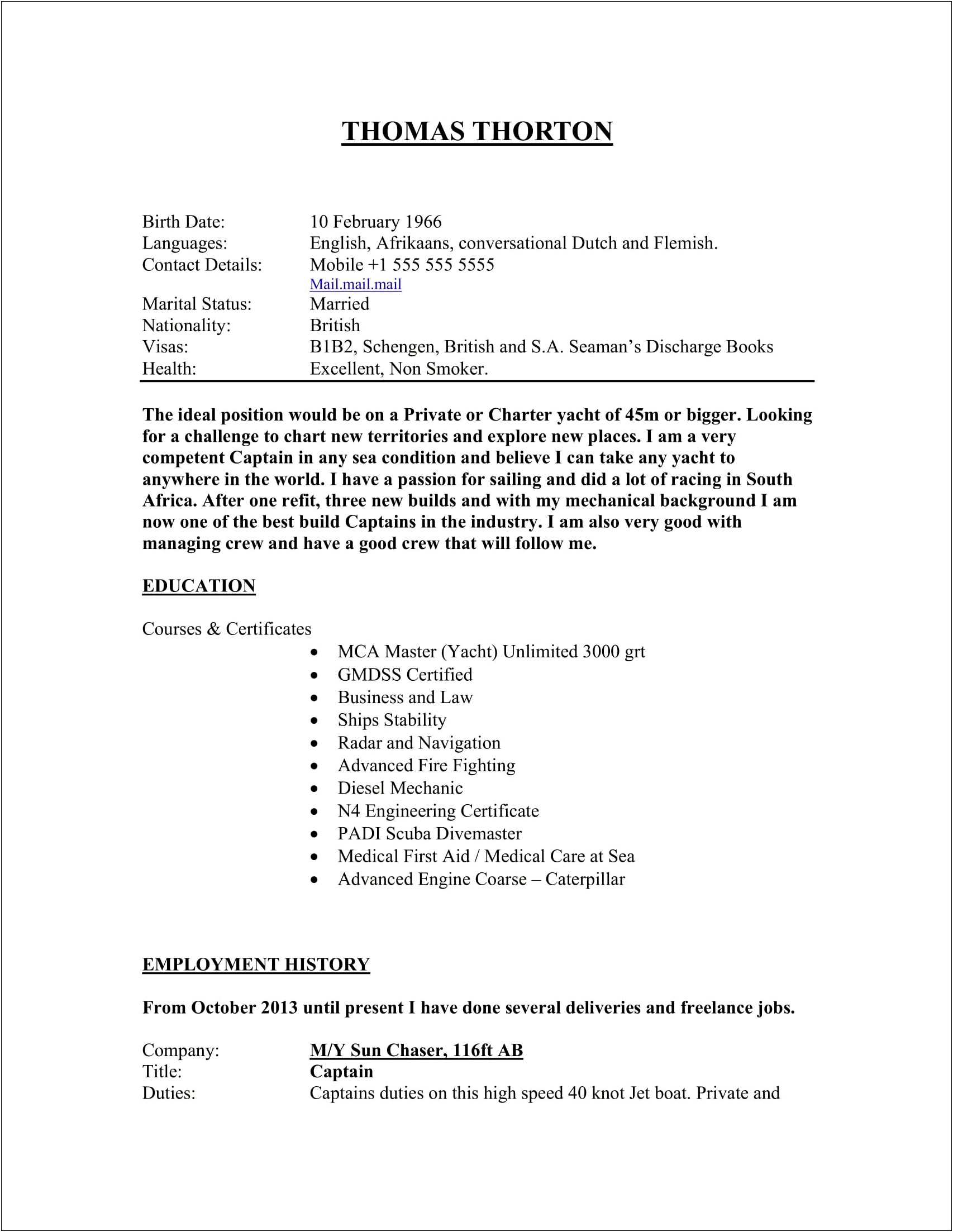 Resume Examples For Tow Boat Workers