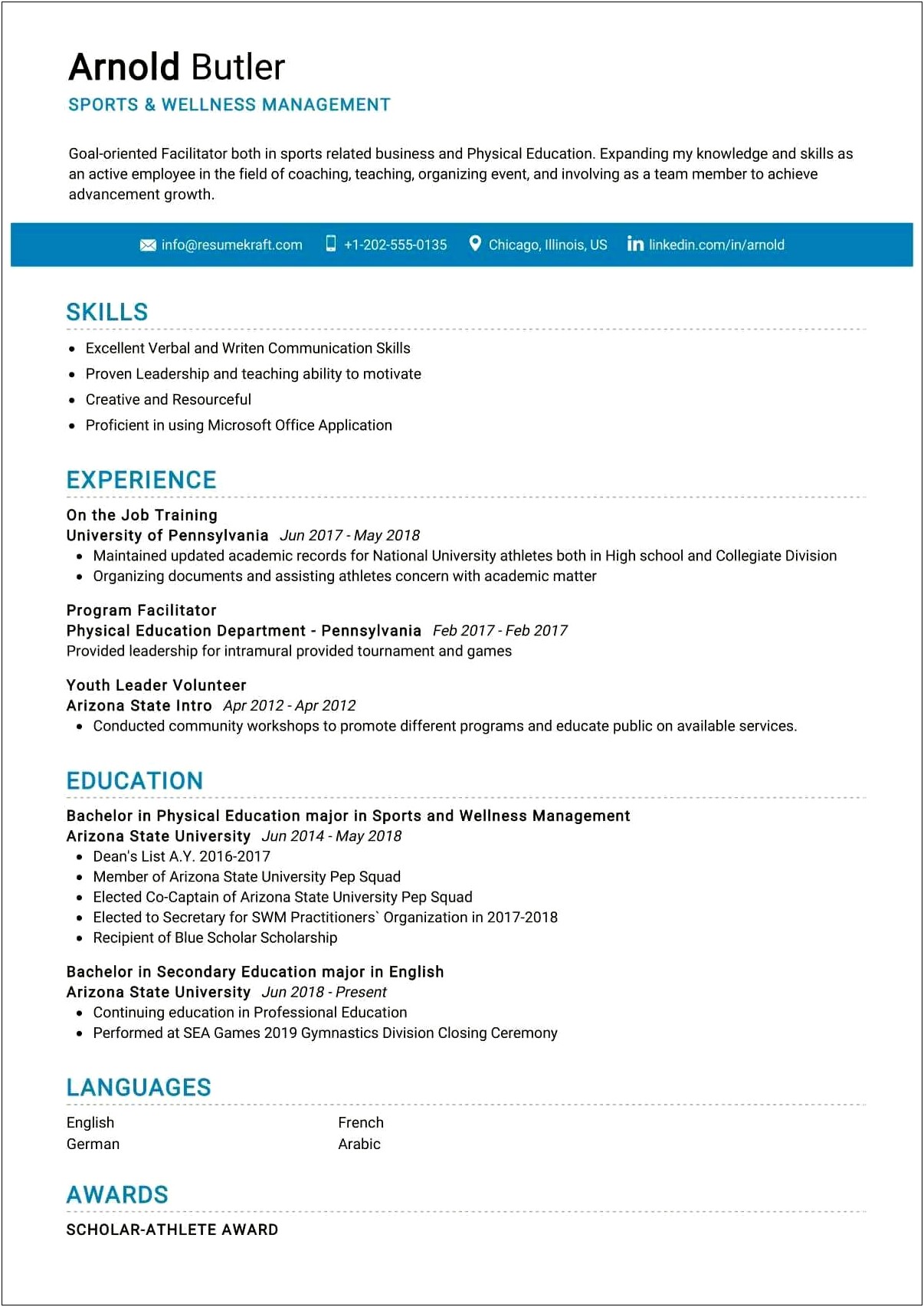 Resume Examples For Wellness Coach