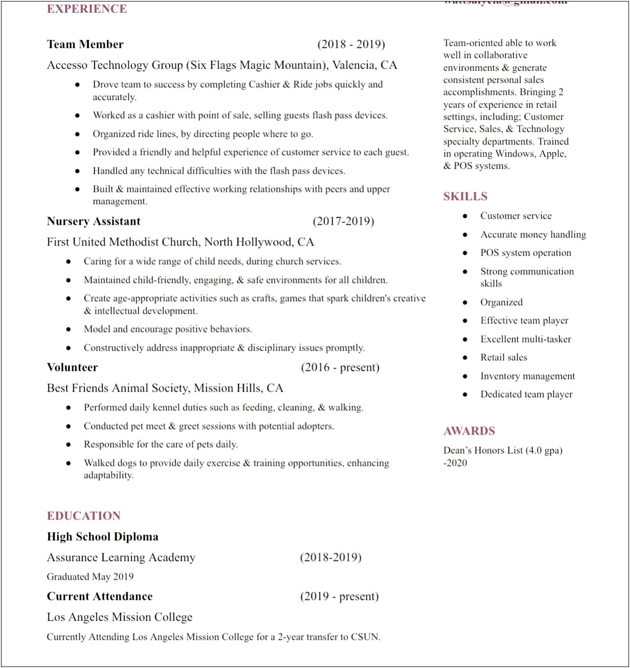 Resume Examples For Whole Foods