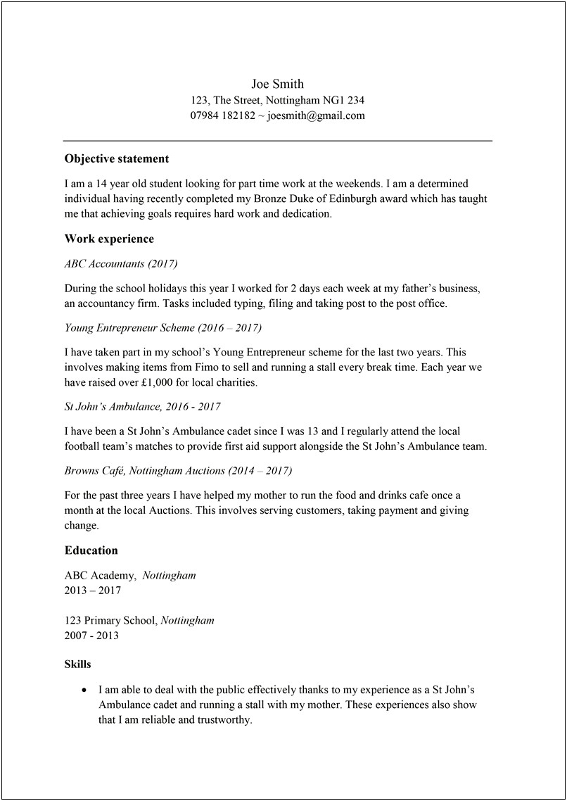 Resume Examples For Young Adults