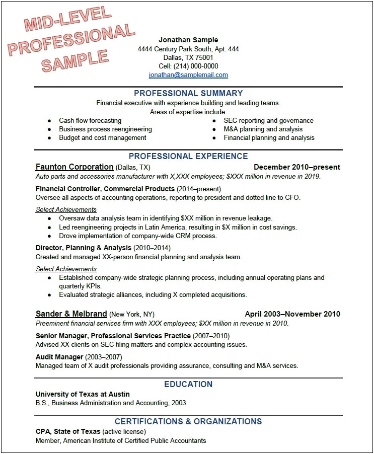 Resume Examples For Young Professionals