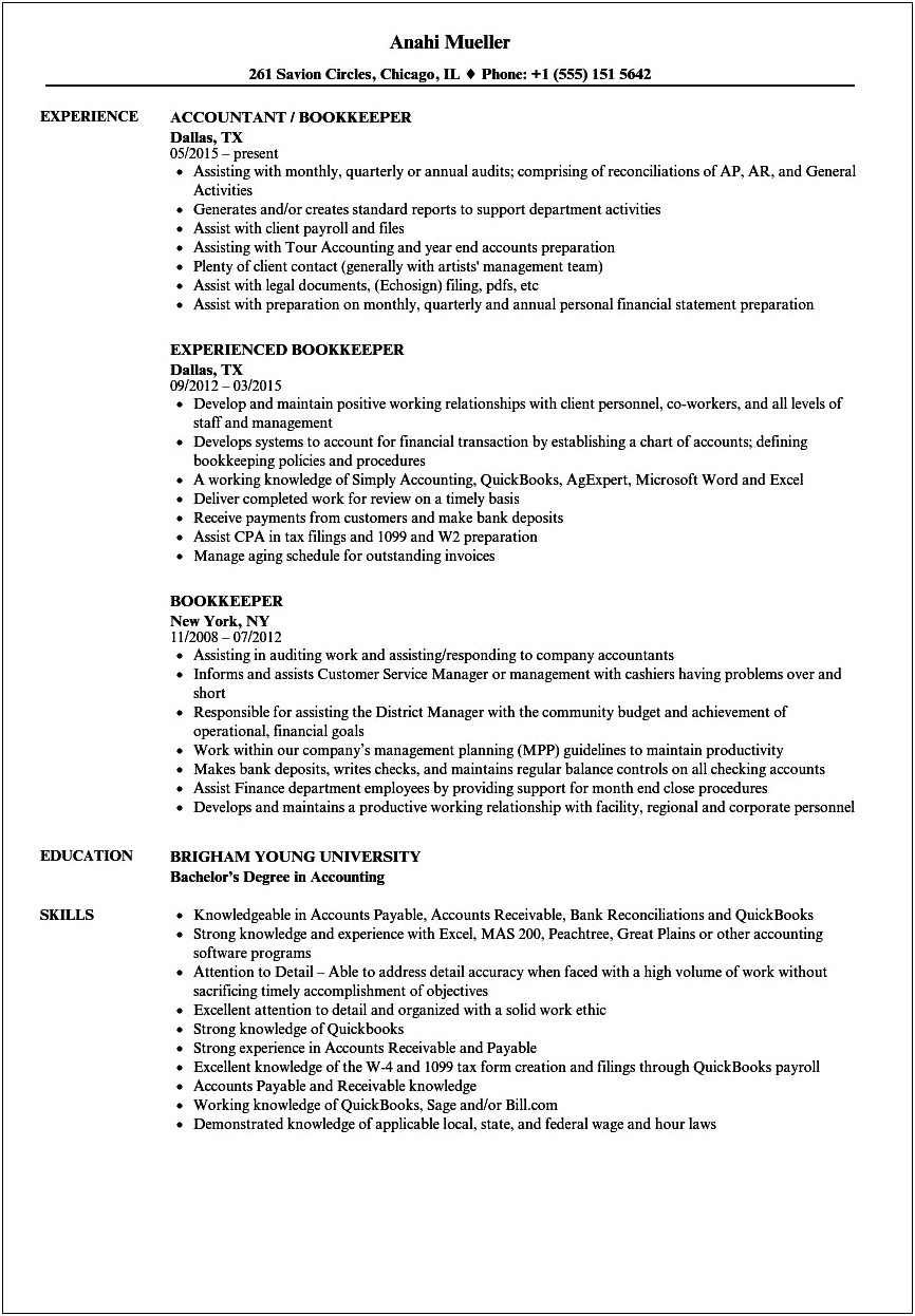 Resume Examples Full Charge Bookkeeper
