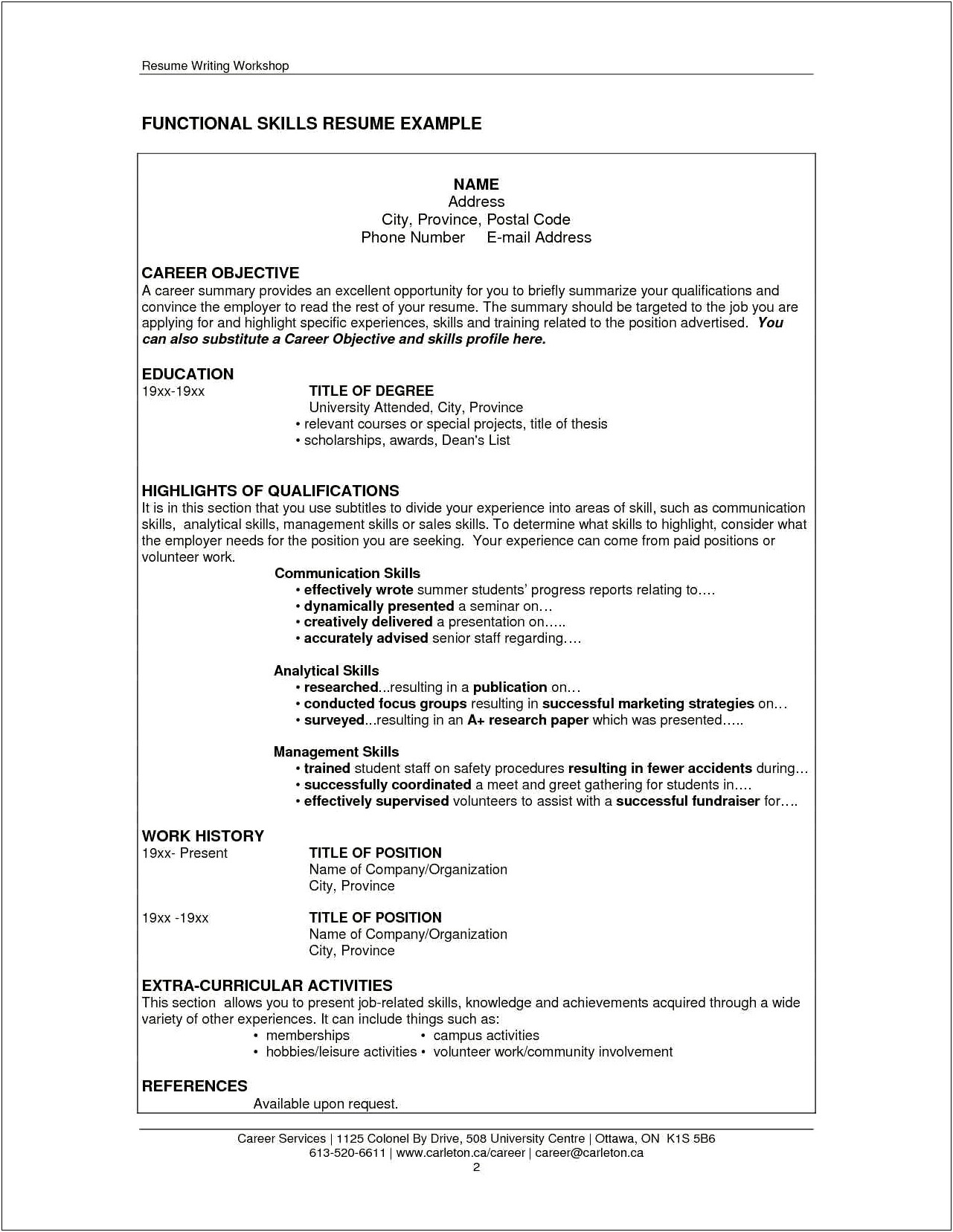 Resume Examples Functional Skill Format