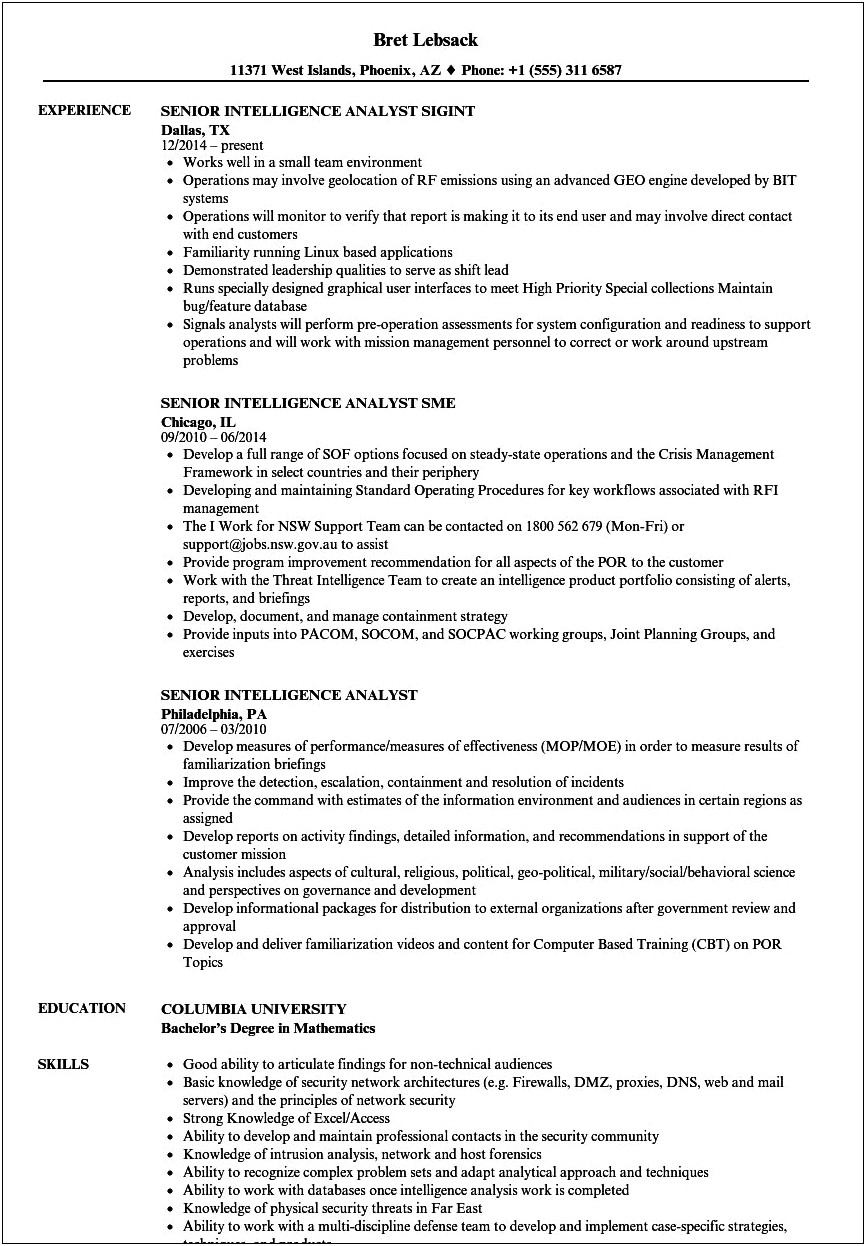 Resume Examples Gang Intelligence Manager