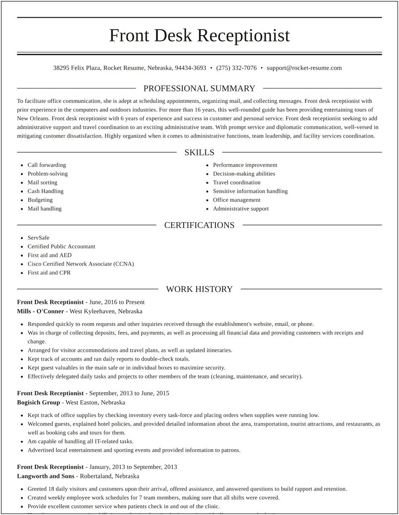 Resume Examples Hotel Front Desk