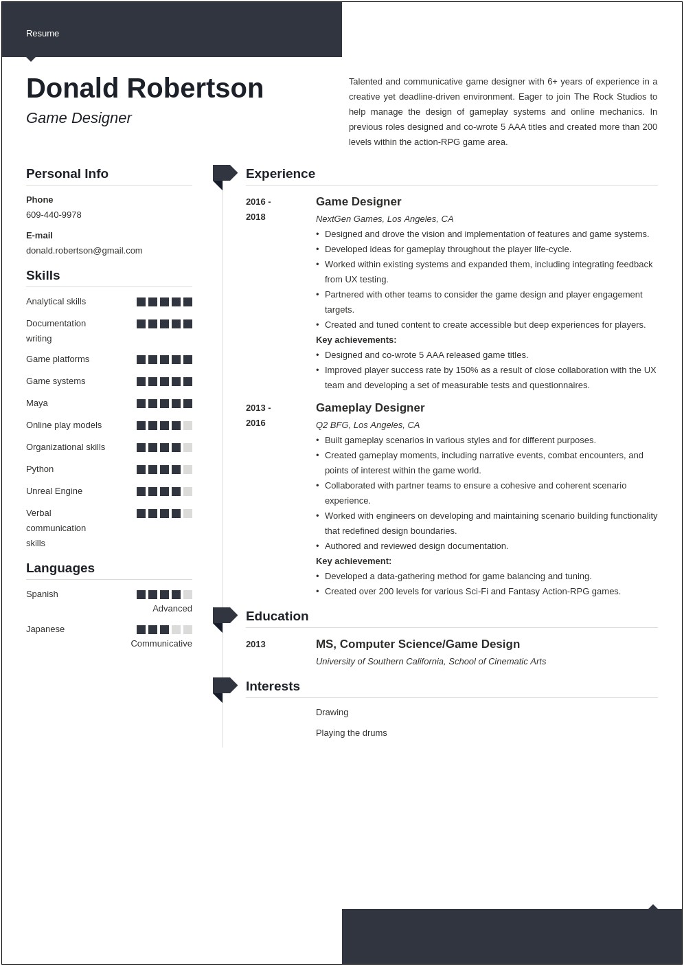 Resume Examples In Onlline Gaming