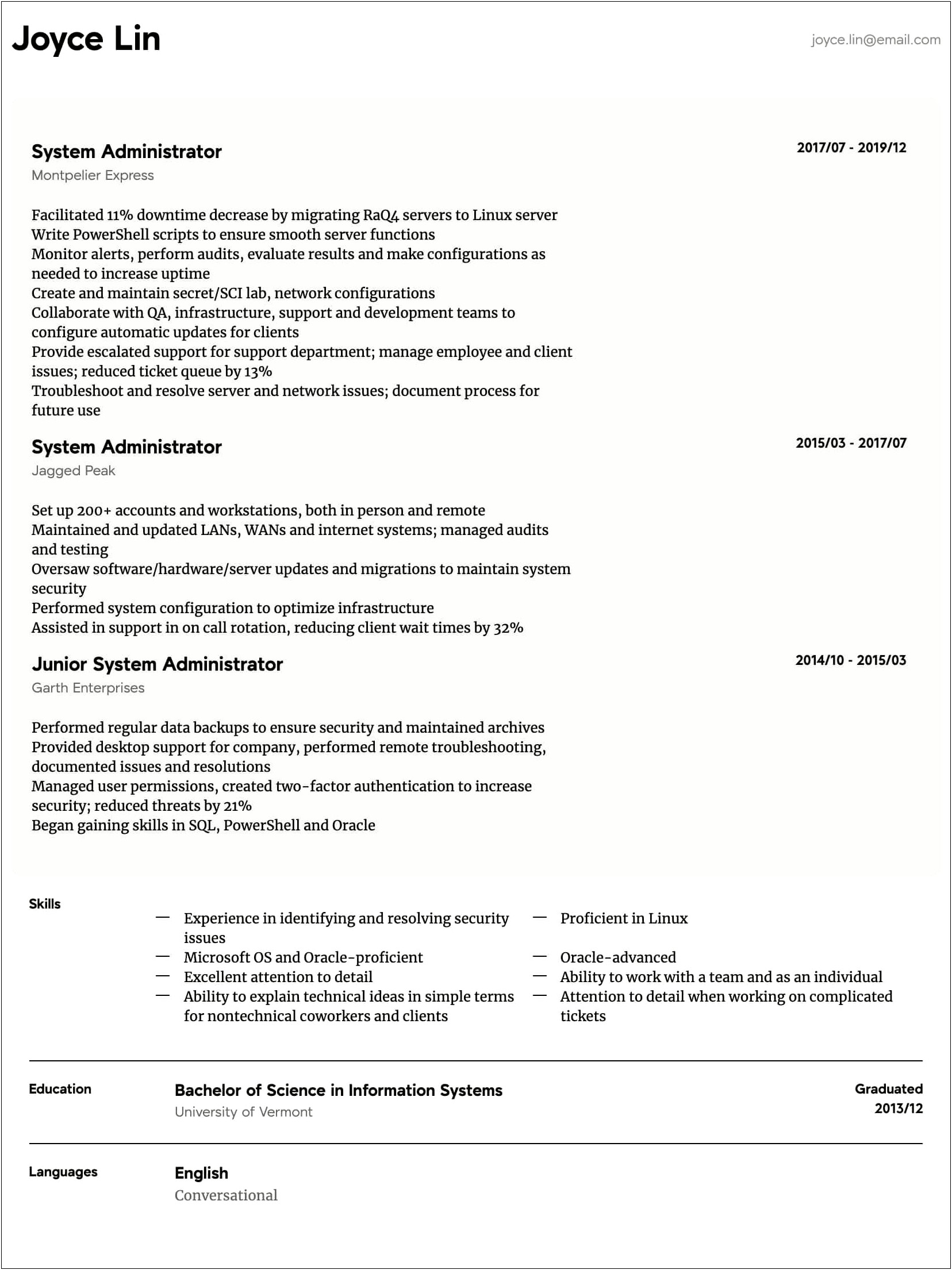 Resume Examples Information Technology Administrator