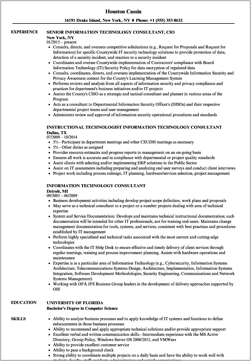 Resume Examples Information Technology Manager