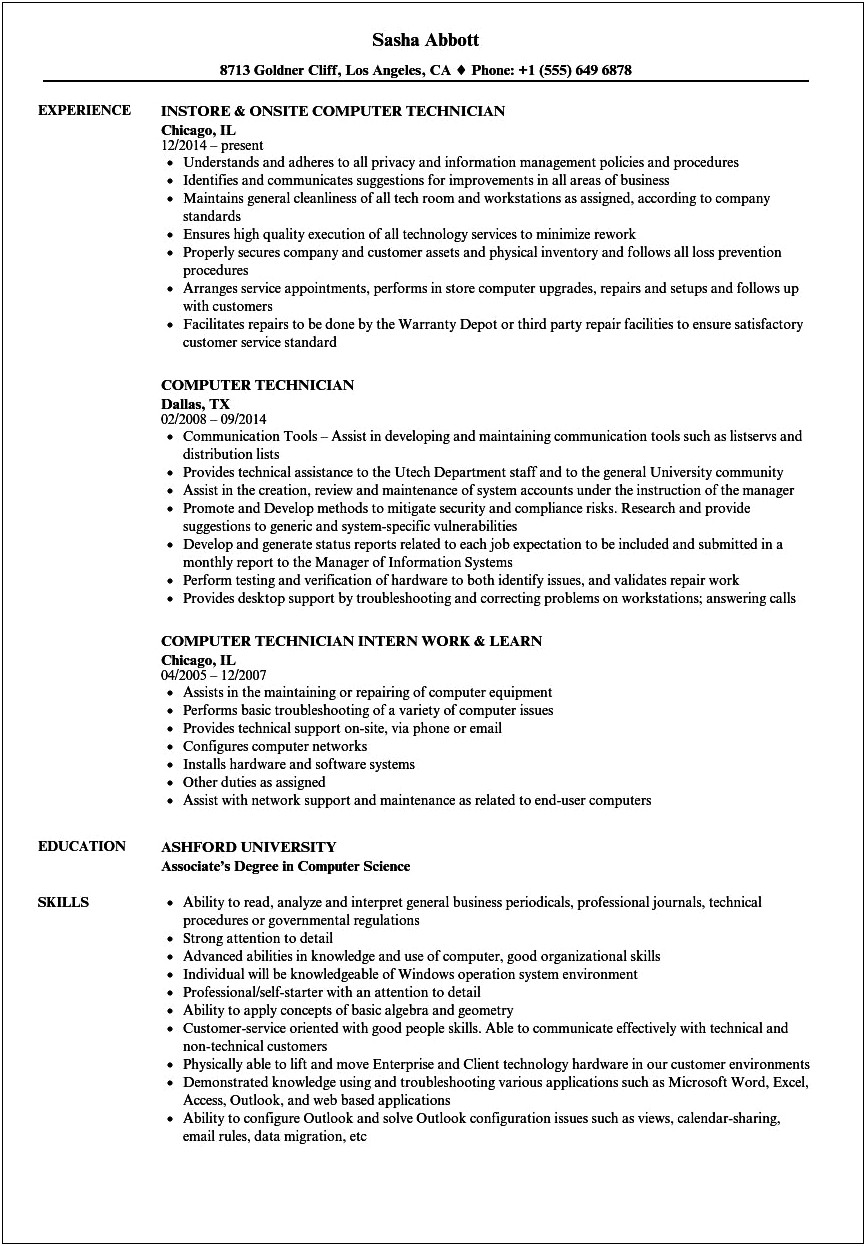 Resume Examples It Computer Specialis